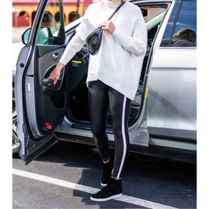 Spanx Black Faux Leather Side Stripe High Rise Leggings Women’s Size Medium